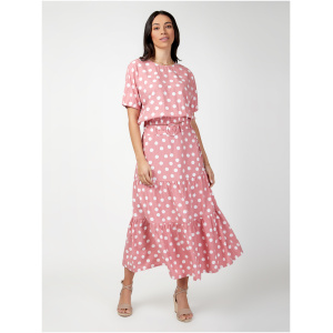 Sara Belted Tiered Skirt Pink/White Spot