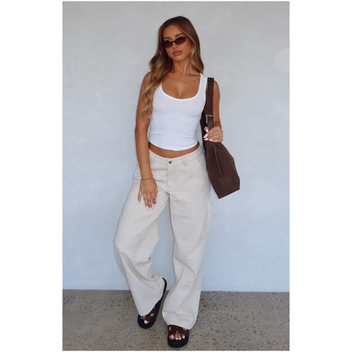 Selena Low Rise Wide Leg Jeans Cream