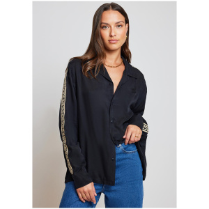 Something Very Special Satin Geo Long Sleeve Shirt Black