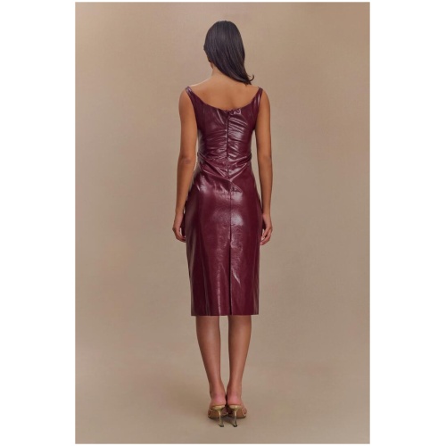 Sonia Faux Leather Midi Dress - Cherry Red