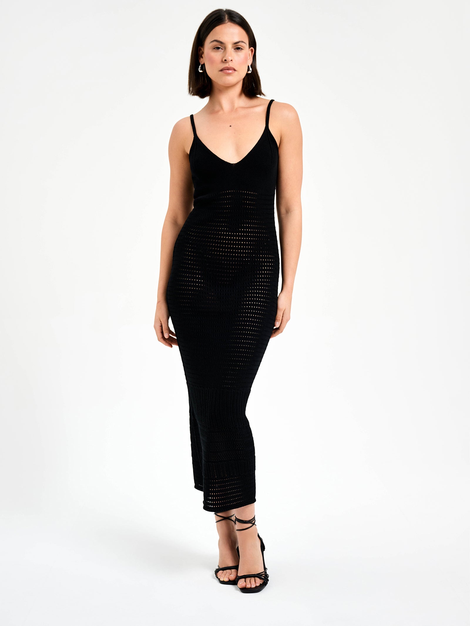 Sora Crochet Midi Dress in Black