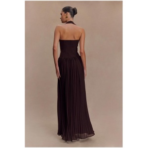 Stacie Pleated Halter Maxi Dress - Cacao