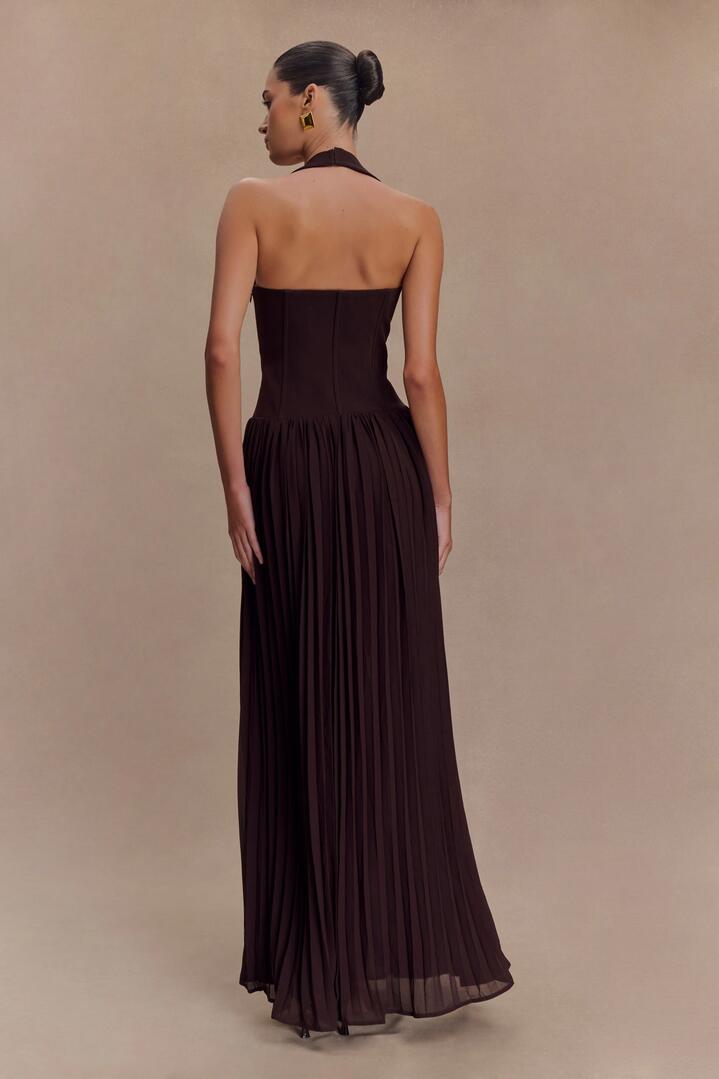 Stacie Pleated Halter Maxi Dress - Cacao