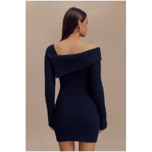 Stephanie Asymmetric Knit Mini Dress - Dark Navy