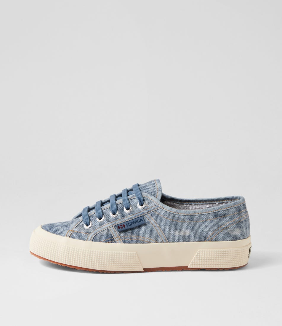 Superga 2750 Cotton Denim Detroyed S9 Blue Dust Beige Canvas Blue Dust Beige Sneakers Womens Shoes Casual Casual Sneakers