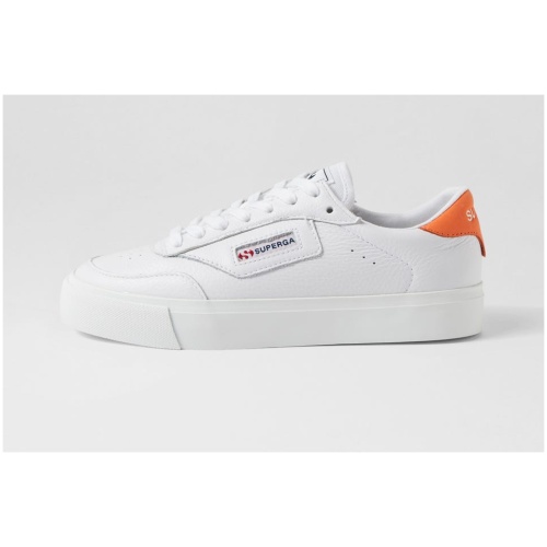 Superga 3843 Court S9 White Orange Leather White Orange Sneakers Womens Shoes Casual Casual Sneakers