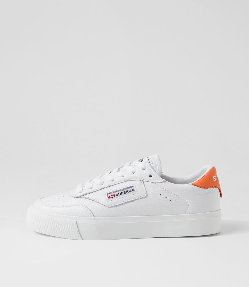 Superga 3843 Court S9 White Orange Leather White Orange Sneakers Womens Shoes Casual Casual Sneakers