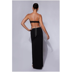 Sweeney Diamante Maxi Skirt With Split - Black