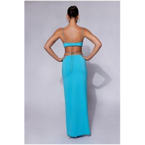 Sweeney Diamante Maxi Skirt With Split - Cyan Blue