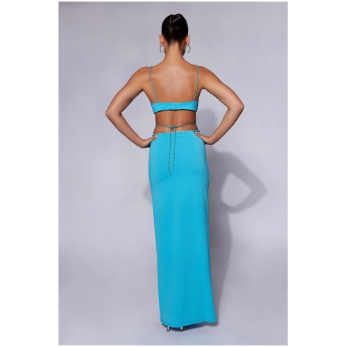 Sweeney Diamante Maxi Skirt With Split - Cyan Blue