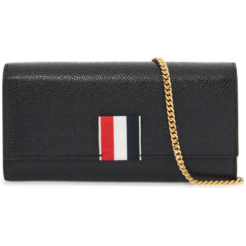 THOM BROWNE black calfskin chain wallet with rwb detail