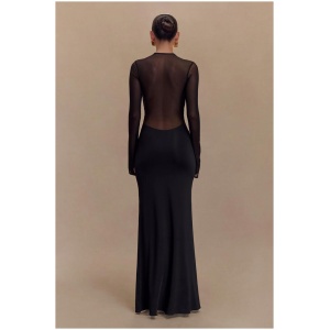 Tania Slinky And Mesh Long Sleeve Maxi Dress - Black