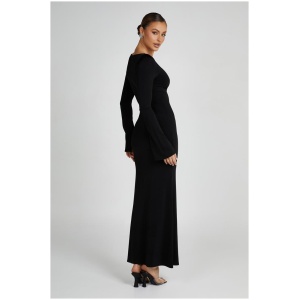 Tarna Slinky Fishtail Maxi Dress - Black