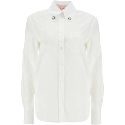 VALENTINO GARAVANI structured collar white optical long sleeve cotton shirt