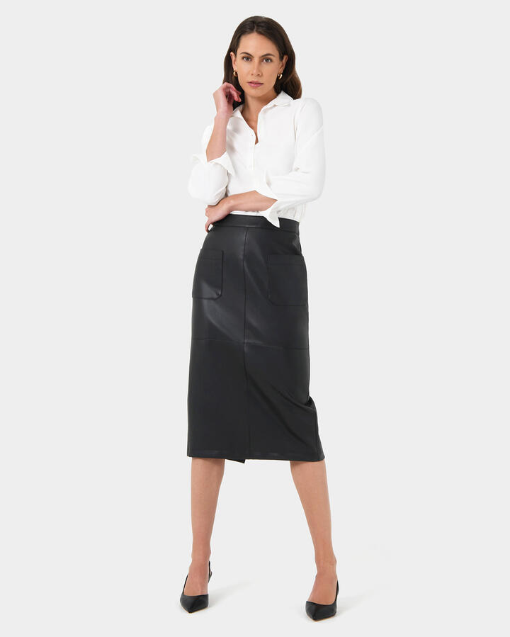 Vera Faux Leather Midi Skirt