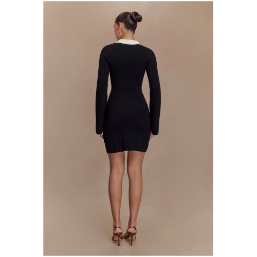 Wrenley Long Sleeve Knit Mini Dress - Black/White