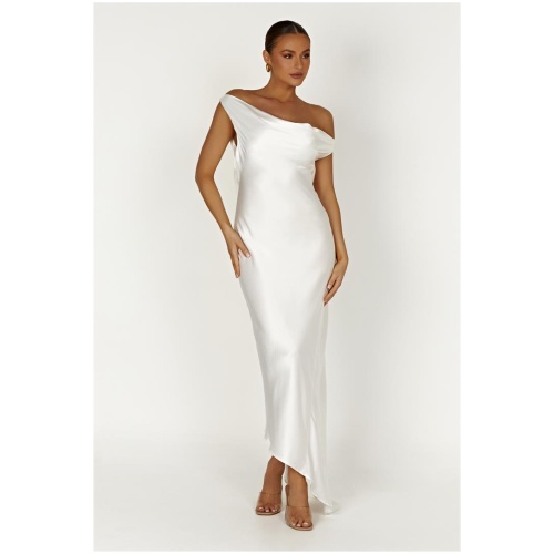 Yvette Slip Maxi Dress With Asymmetrical Hem - White