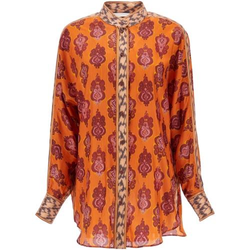 ZIMMERMANN orange silk shirt ikat long sleeve loose fit