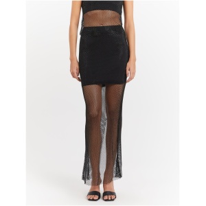 Zelari Rhinestone Mesh Skirt in Black Crystal