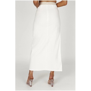 Zinnia Contrast Binding Linen Maxi Skirt - White