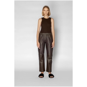 2Ndskin The Label Sale | Women's PEPPA RELAXED Leather PANT | CHOCOLATE BROWN | 10 | Leather Designer Pants | Afterpay Available