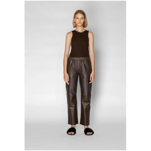 2Ndskin The Label Sale | Women's PEPPA RELAXED Leather PANT | CHOCOLATE BROWN | 10 | Leather Designer Pants | Afterpay Available