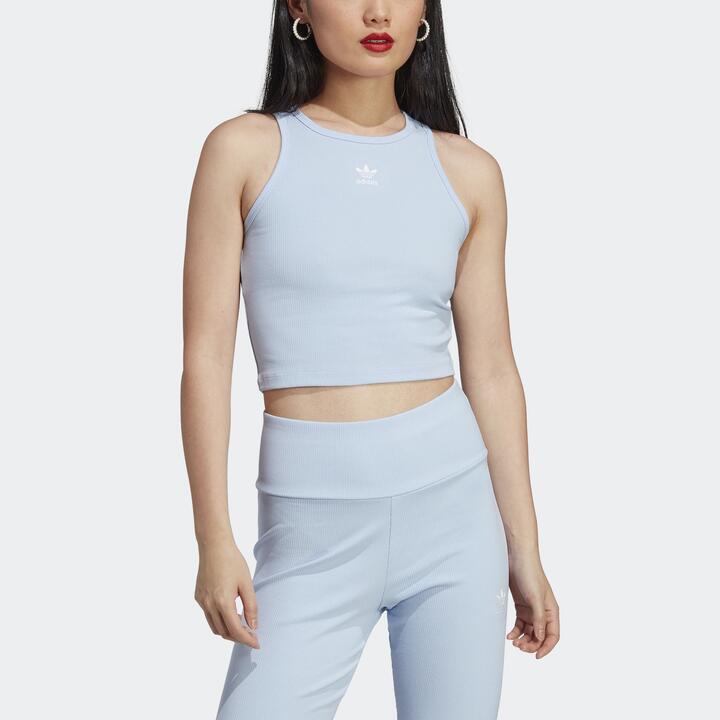 Adidas Originals Sale | Women's Blue Dawn Rib Tank Top | S | Cotton T-Shirts & Singlets | Afterpay Available