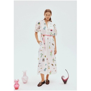 Alemais Sale Women's ATTICUS EMBROIDERED SHIRTDRESS Multi / AU/UK 4 Linen Designer Midi Dresses Afterpay Available