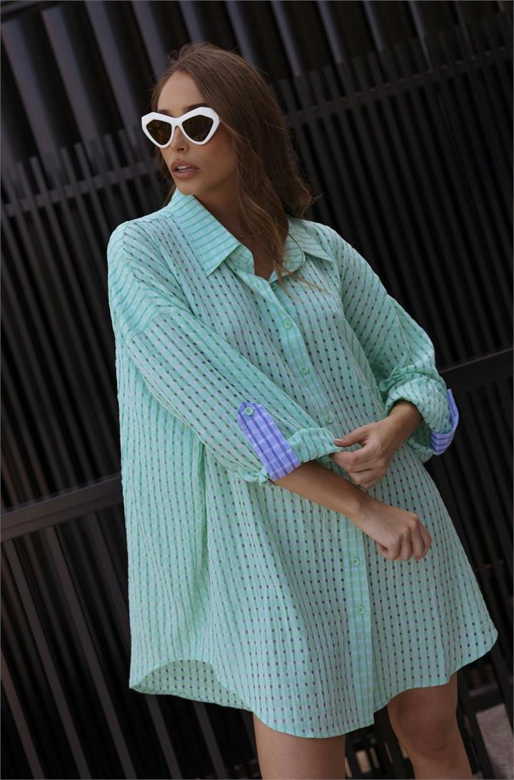 Alexandra Sale Women's IZZY Dress Chequer Green L Long Sleeves Mini Dresses Afterpay Available