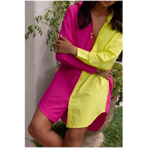 Alexandra Sale Women's SOLIEL Dress Hot Pink & Yellow Multi / L Cotton Mini Dresses Afterpay Available