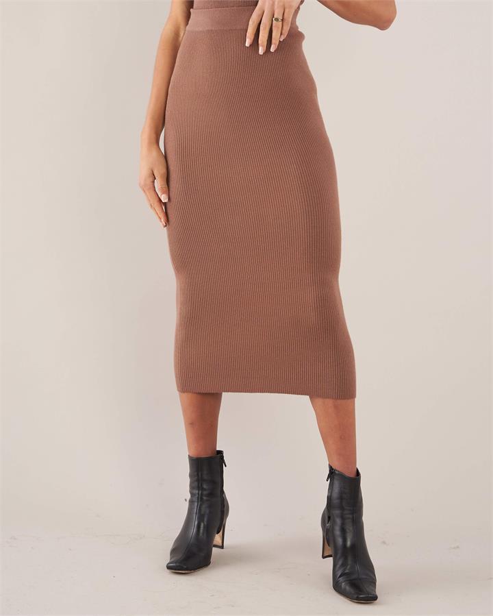 Amelius Sale | Women's Afina Knit Skirt | Cocoa | L | Viscose Skirts | Afterpay Available