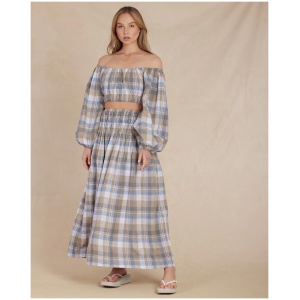 Amelius Sale | Women's Allegra Linen Plaid Skirt | Multi / S | Linen Skirts | Afterpay Available