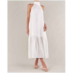 Amelius Sale Women's Aruba Linen Tie|Neck Dress White M Linen Midi Dresses Afterpay Available