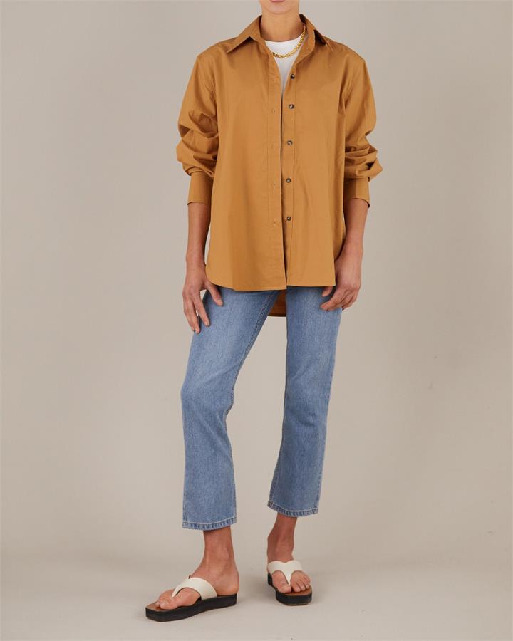 Amelius Sale | Women's Blythe Collared Shirt | Camel | S/M | NA Shirts | Afterpay Available