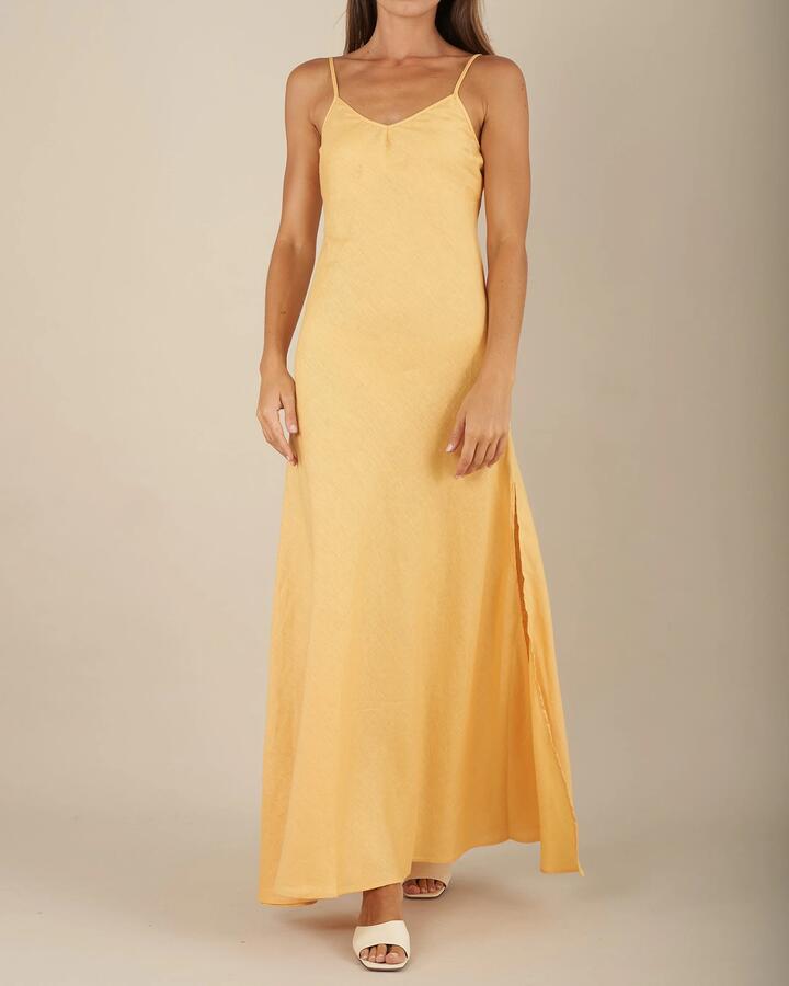 Amelius Sale Women's Evangeline Linen Dress Limoncello 14 Linen Maxi Dresses Afterpay Available