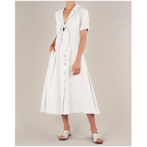 Amelius Sale Women's Ines Linen Tie Front Dress White 8 Linen Midi Dresses Afterpay Available