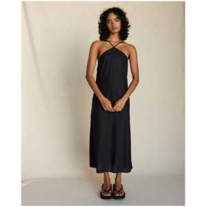 Amelius Sale Women's Krisha Linen Halter Midi Dress Black S Cotton Midi Dresses Afterpay Available