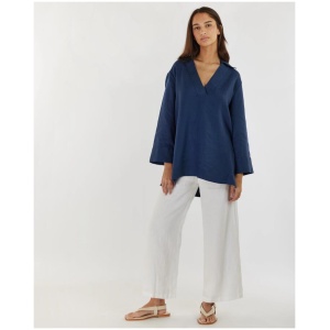 Amelius Sale | Women's Pauline Linen Blouse | Navy | Navy / S | Linen Shirts | Afterpay Available