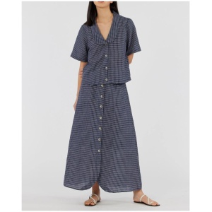 Amelius Sale | Women's Virtuous Check Buttoned Skirt | Navy | Navy / 6 | Linen Skirts | Afterpay Available