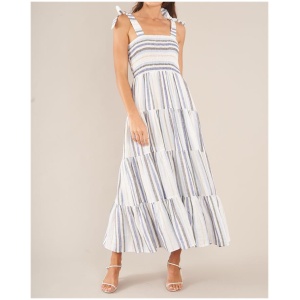 Amelius Sale Women's Zanci Stripe Linen Dress Blue M Linen Maxi Dresses Afterpay Available