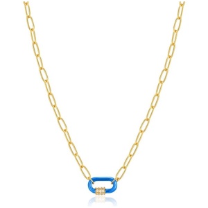 Ania Haie Sale | Women's Neon Blue Enamel Carabiner Gold Necklace | One Size | Sterling Silver Necklaces | Afterpay Available