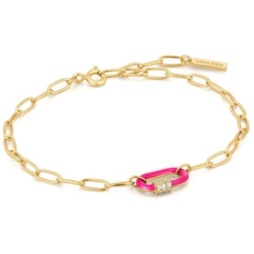 Ania Haie Sale | Women's Neon Pink Enamel Carabiner Gold Bracelet | One Size | Sterling Silver Bracelets & Cuffs | Afterpay Available