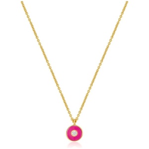 Ania Haie Sale | Women's Neon Pink Enamel Disc Gold Necklace | One Size | Sterling Silver Necklaces | Afterpay Available