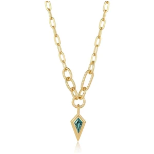 Ania Haie Sale | Women'sGold Teal Sparkle Drop Pendant Chunky Chain Necklace | One Size | 925 Sterling Silver Necklaces | Afterpay Available