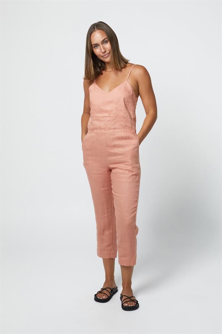 Annex Sale | Women's MARLEY Linen JUMPSUIT | CLAY | 14 | Linen Jumpsuit & Playsuit | Afterpay Available