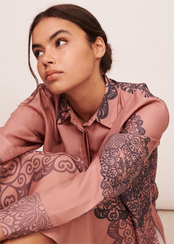 Apartment Clothing Sale | Women's Vivienne Oversized Shirt | Pink/Ink | Two|Tone / 8 | Cupro Shirts | Afterpay Available