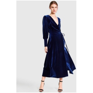 Belle And Bloom Sale Women's Current Mood Velvet Wrap Dress Royal Blue XS Long Sleeves Maxi Dresses Afterpay Available