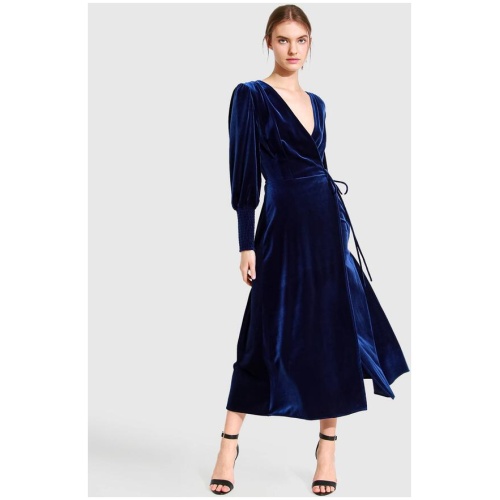 Belle And Bloom Sale Women's Current Mood Velvet Wrap Dress Royal Blue XS Long Sleeves Maxi Dresses Afterpay Available