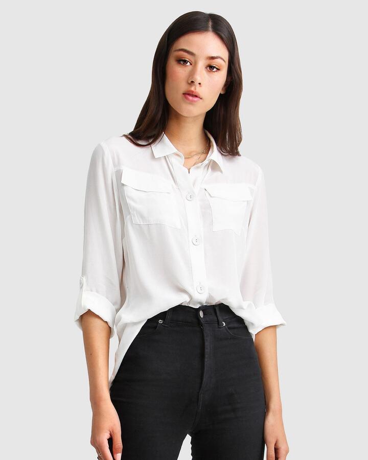 Belle And Bloom Sale | Women's Eclipse Rolled Sleeve Blouse | Cream | S | Tencel Shirts | Afterpay Available