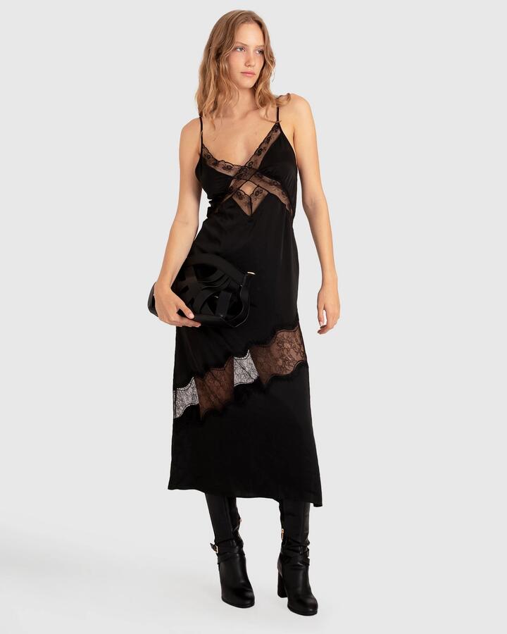 Belle And Bloom Sale Women's Heavenly Bodies Lace Slip Dress Black XS Elastane Midi Dresses Afterpay Available